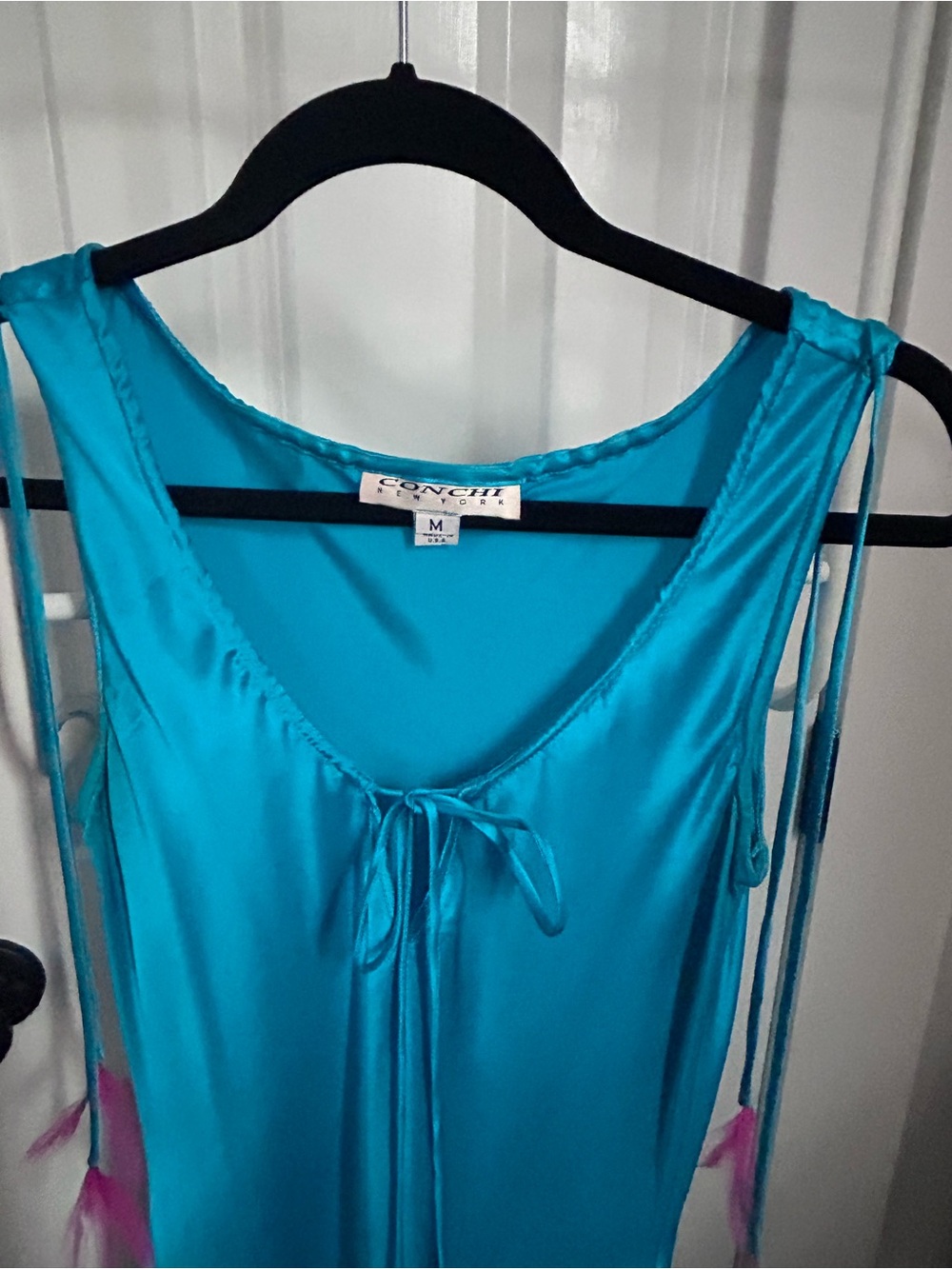 Turquoise Maxi Dress with Pink Tassels - Women